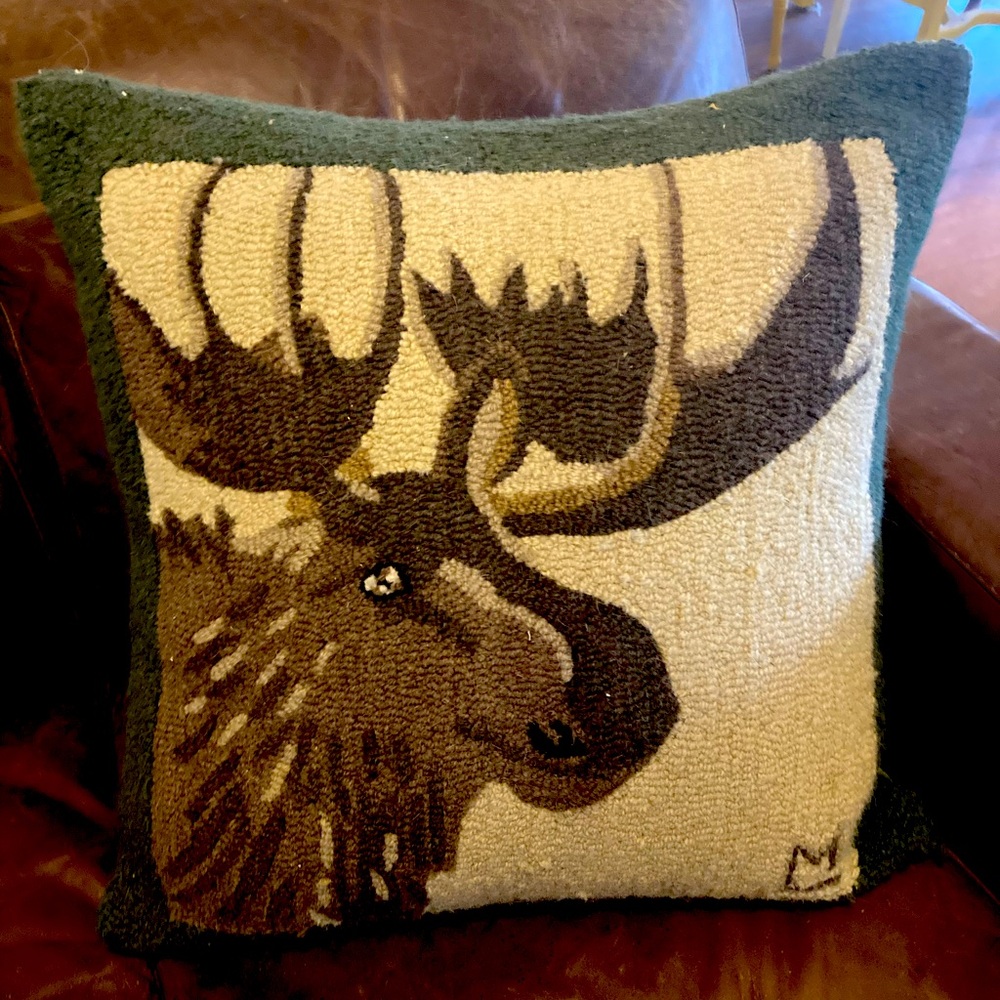 Laura Megroz DISCONTINUED’Great Moose’ 26” Hooked Pillow